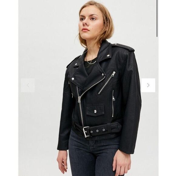Pistola Blaine‎ ‘80s Faux Leather Black Moto Jacket Full Zip Women’s Size Small - Picture 1 of 11